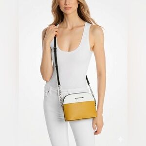 Top Zip Crossbody Mustard Yellow & White